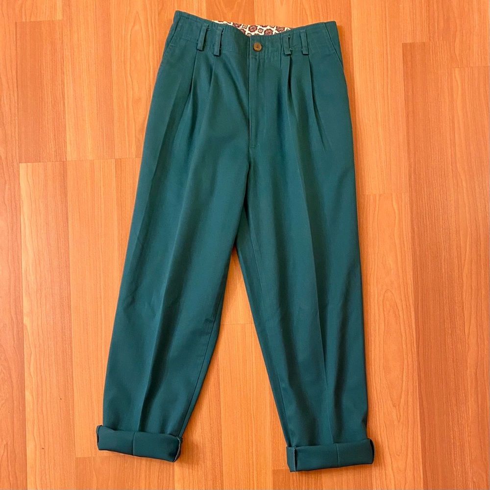 Vintage 90s high-waisted pleated dark green chinos